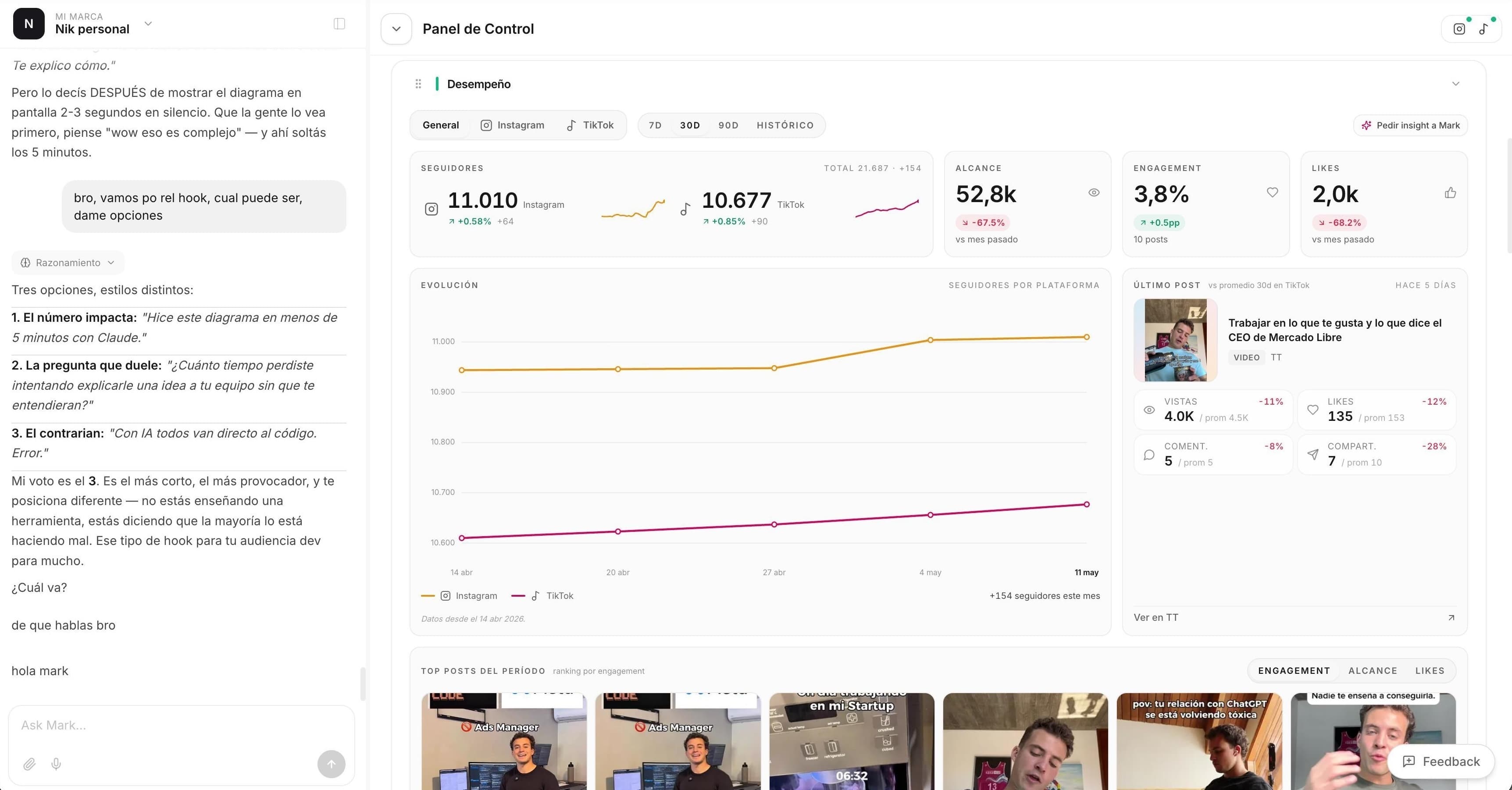 HeyMark's interface for social media posting and analytics