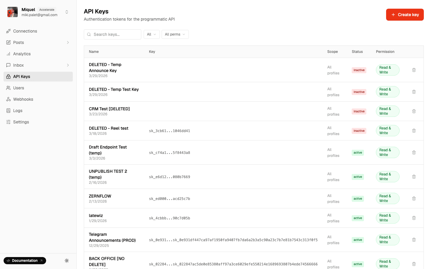 API keys management