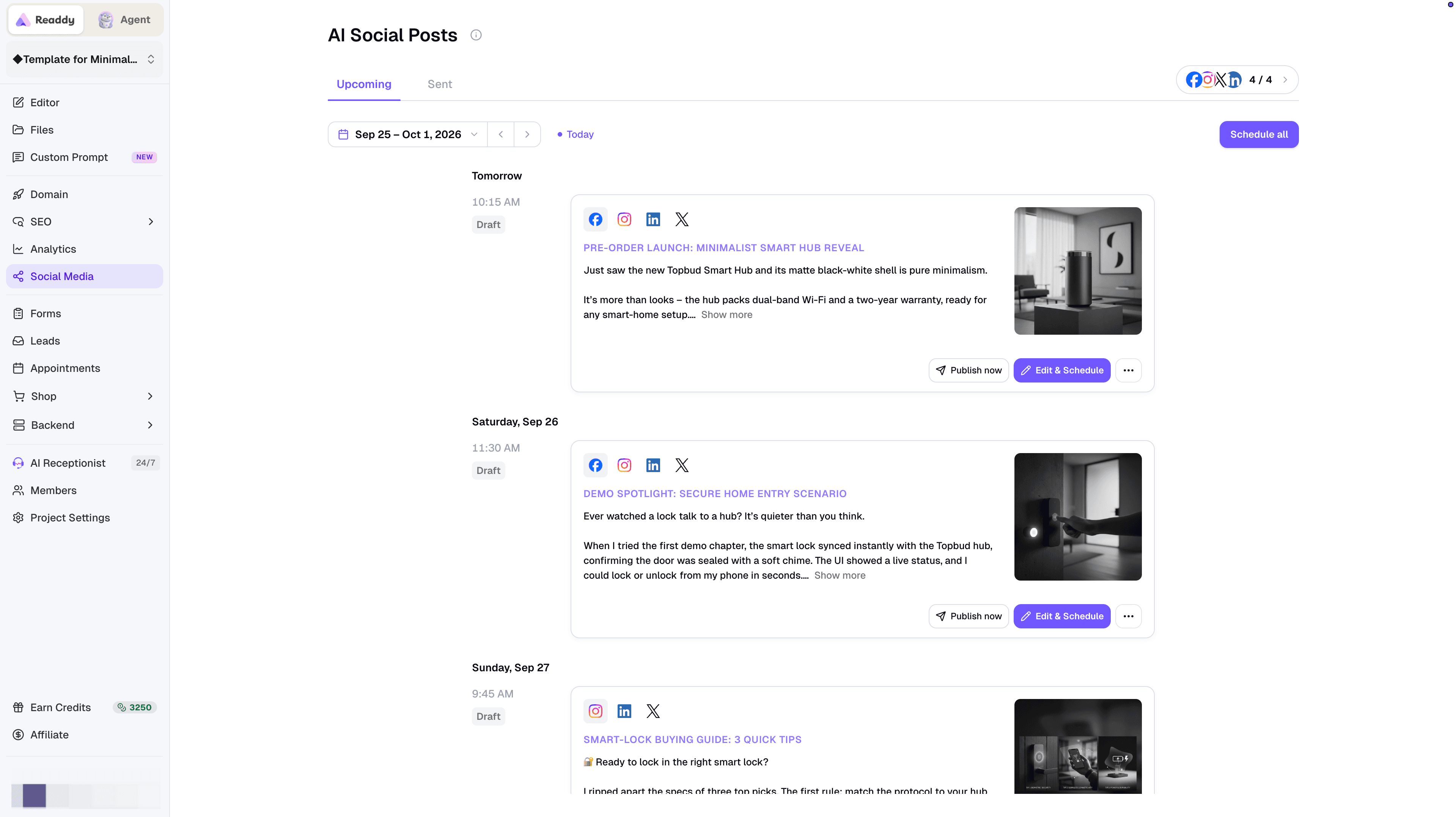 Social post scheduling in Readdy with the Zernio API