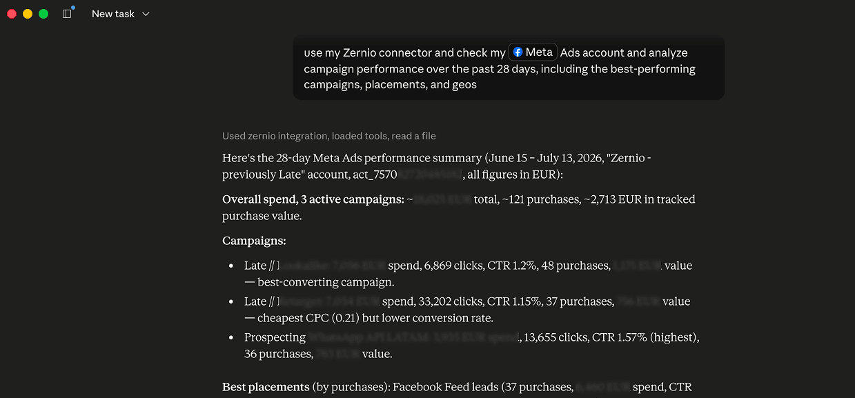 meta ads reporting with claude