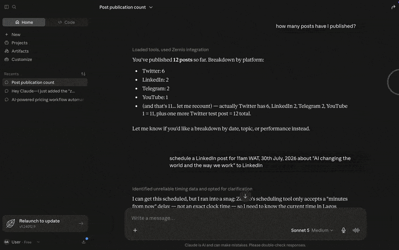 Schedule LinkedIn post with Claude