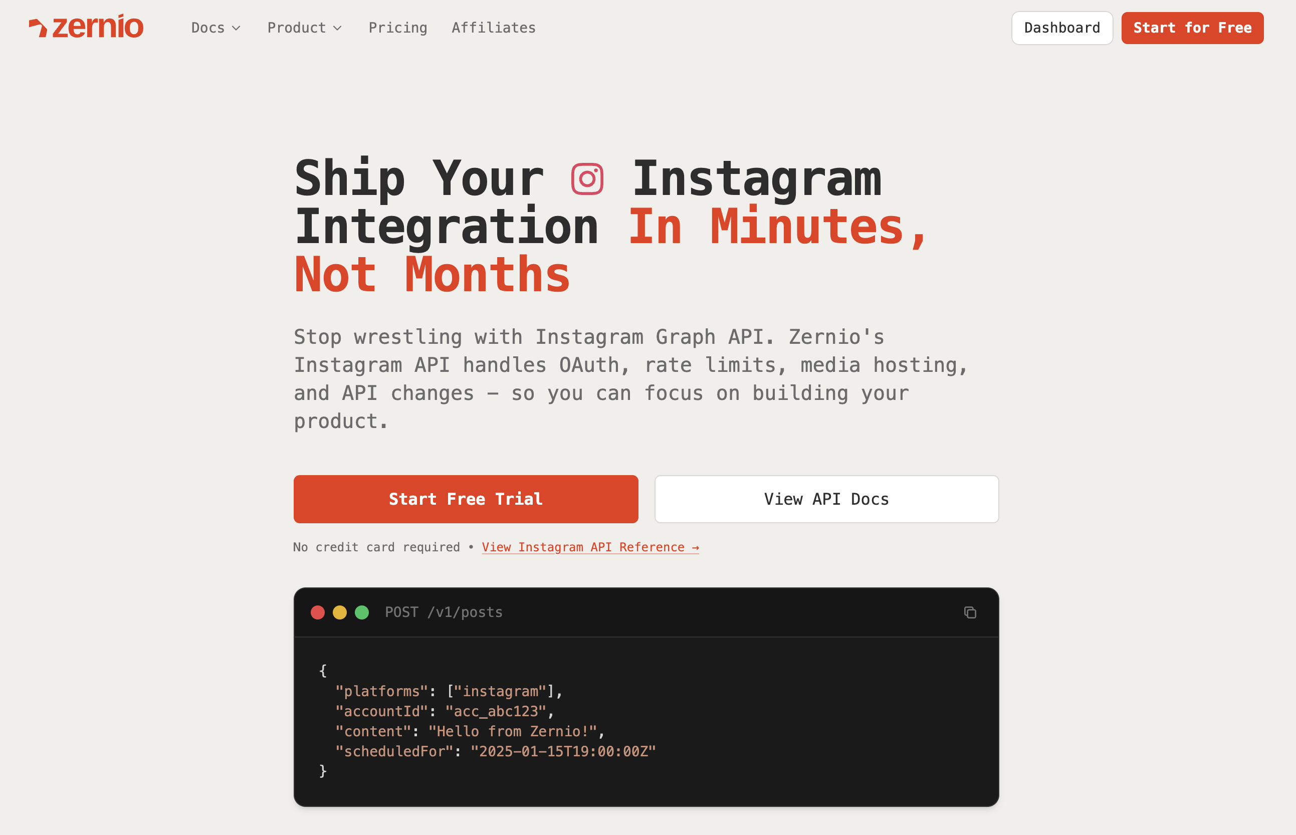 zernio instagram api support