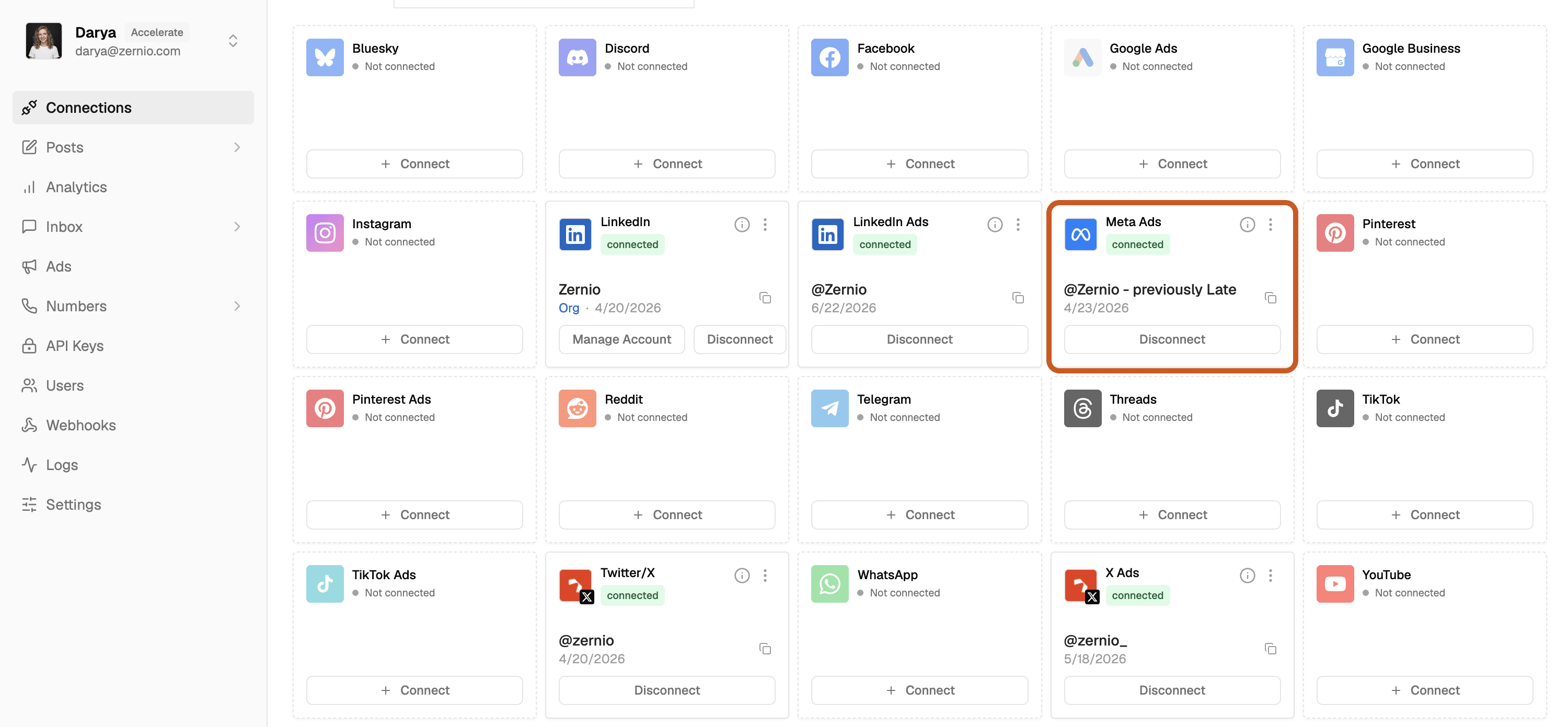 connect meta ads with zernio