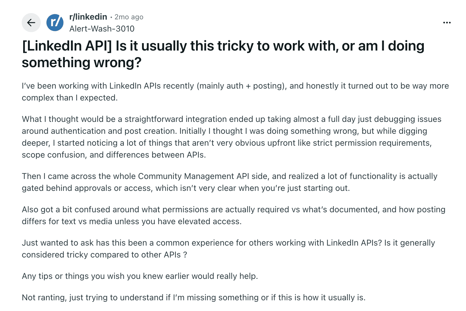LinkedIn Community Management API limitation