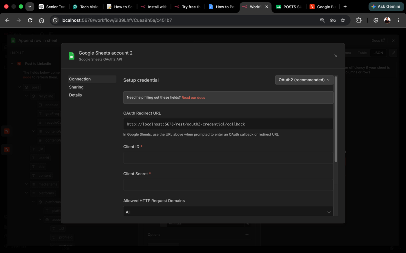 connect Google Sheets to n8n