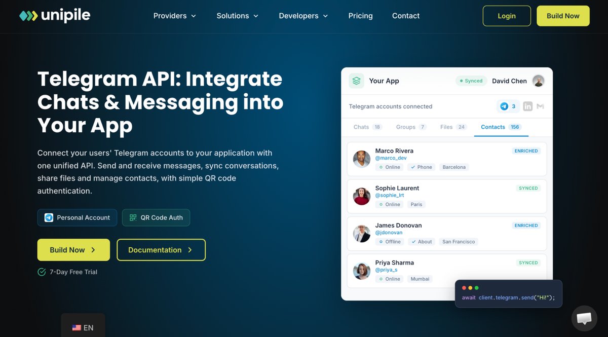 Unipile has telegram support