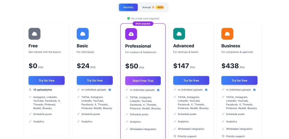 Upload-Post pricing
