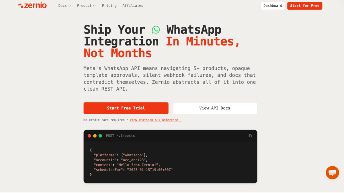zernio is the best solution to integrate WhatsApp API