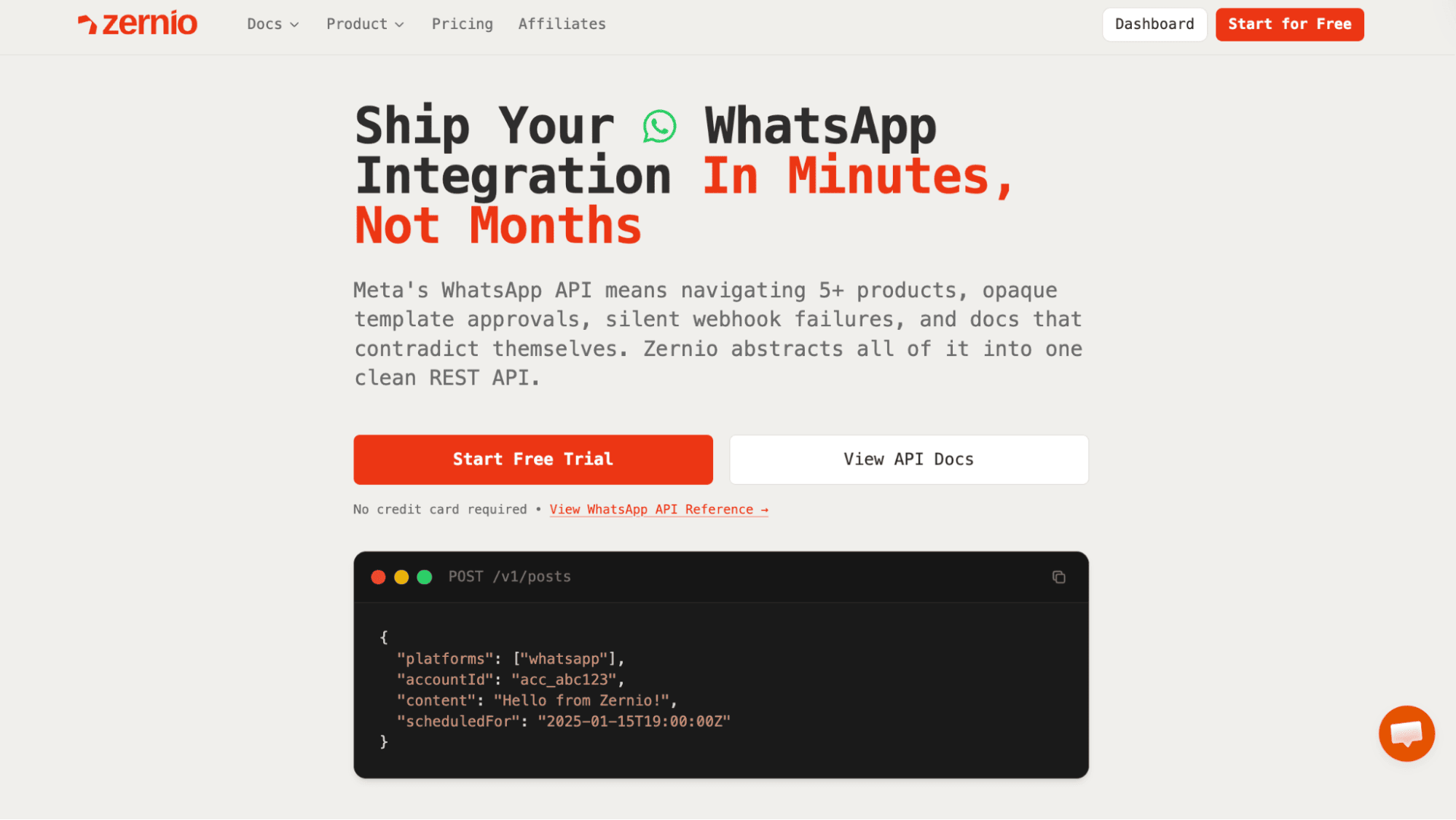 Zernio's WhatsApp API integration