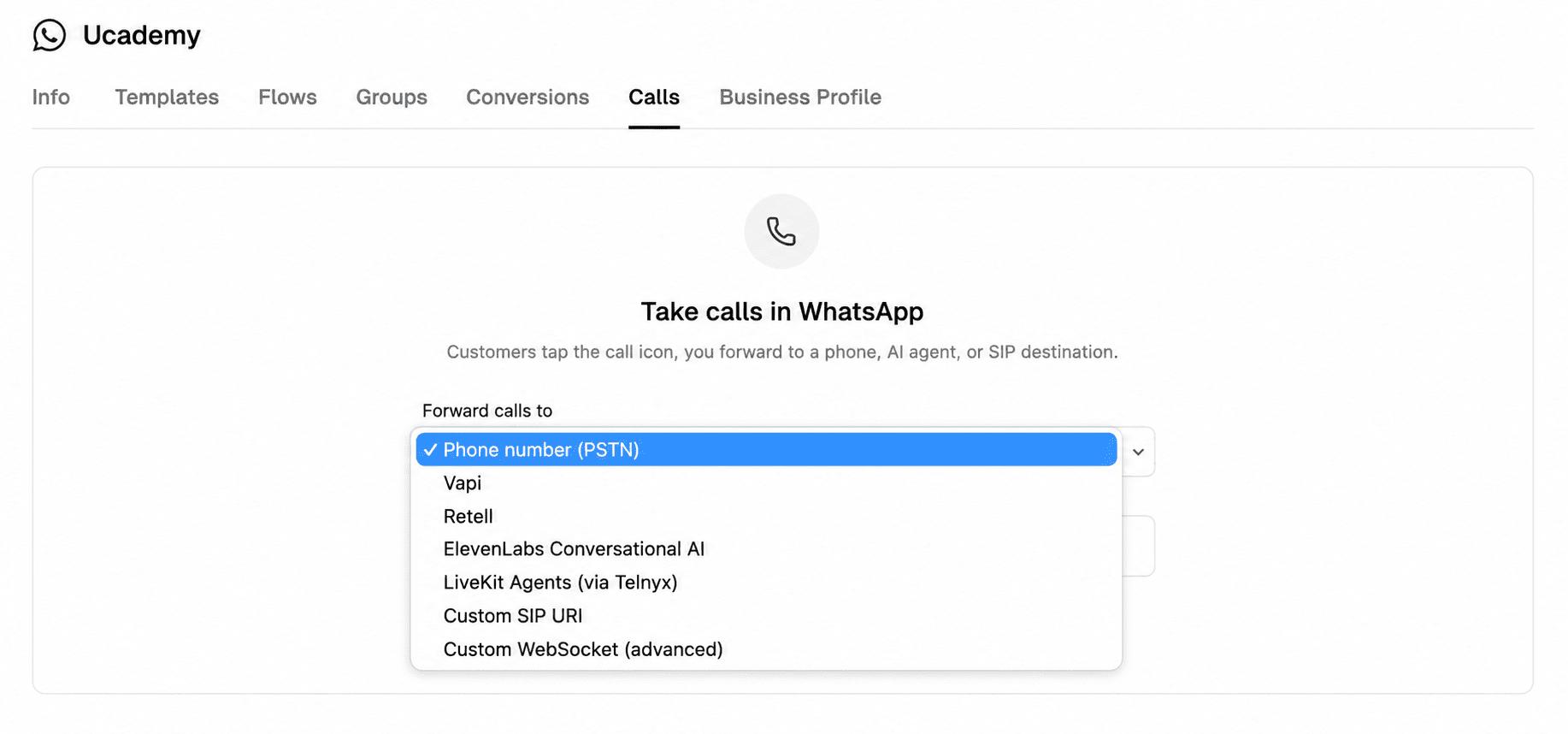 whatsapp call forwarding setup
